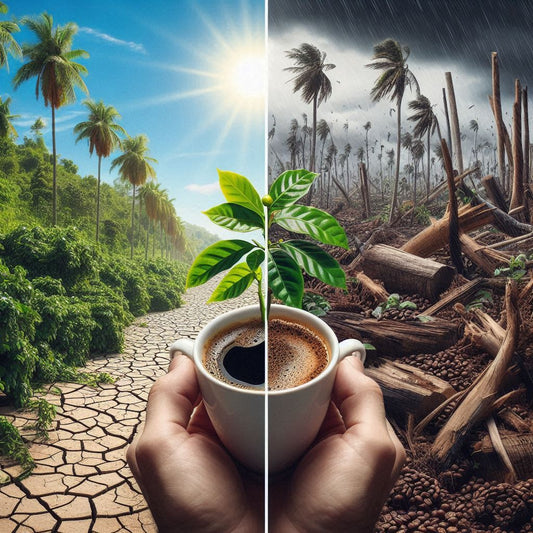 Geteiltes Bild Excelsa-Kaffee Anbau bei Dürre Südsudan und Sturm Philippinen, robuste Pflanze