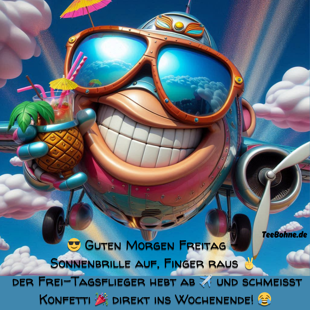 Guten Morgen Freitag Sonnenbrille auf, Finger raus der Frei-Tagsflieger hebt ab und schmeißt Konfetti  direkt ins Wochenende! TeeBohne Einbeck