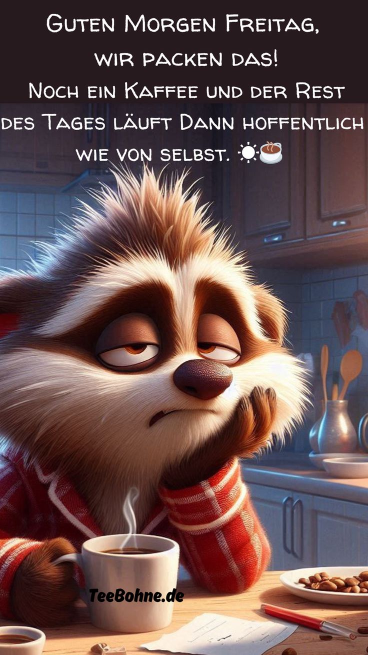 Guten Morgen Freitag lustig whatsapp bild wir packen das! Noch ein Kaffee und der Rest des Tages mit TeeBohne