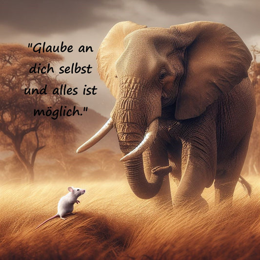 Kraft gebende Sprüche Elefant und Maus auf dem weg durch die Savanne Die größten Herausforderungen im Leben führen oft zu den schönsten Momenten