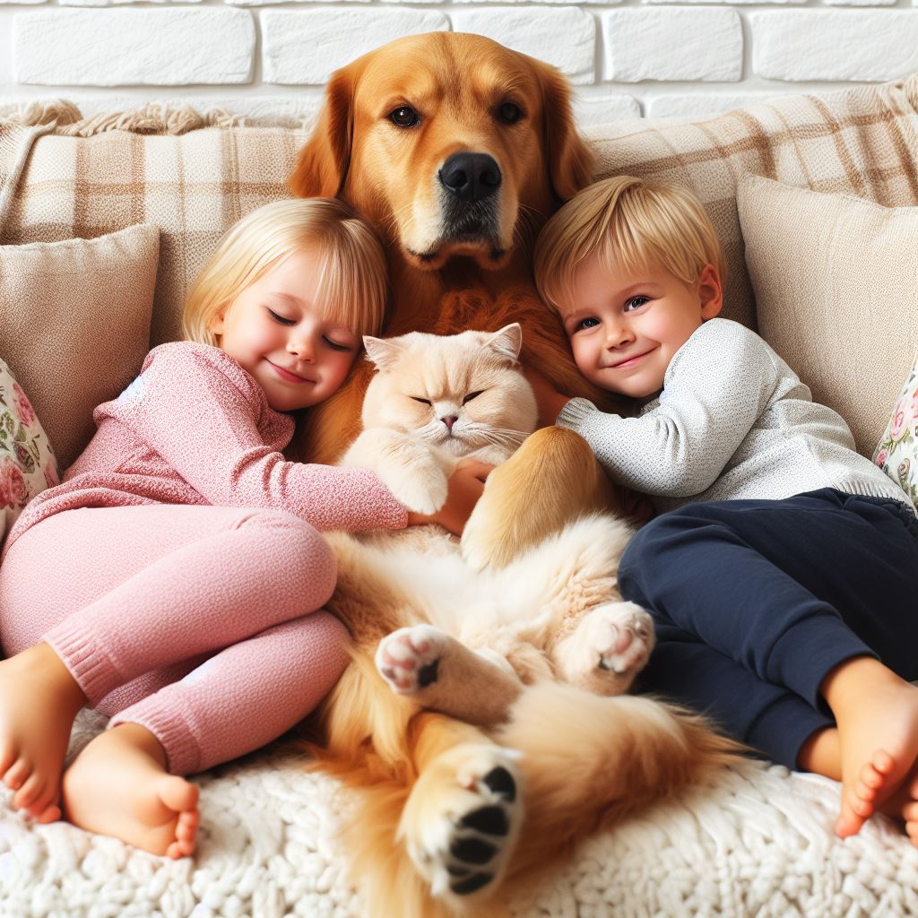 Lustige witzige Familiensprüche können nicht nur für gute Laune sorgen, sondern auch zum Nachdenken anregen Hund Katze mit kindern