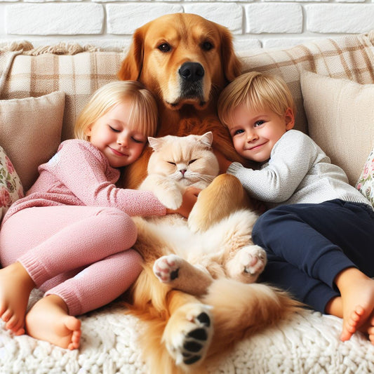 Lustige witzige Familiensprüche können nicht nur für gute Laune sorgen, sondern auch zum Nachdenken anregen Hund Katze mit kindern