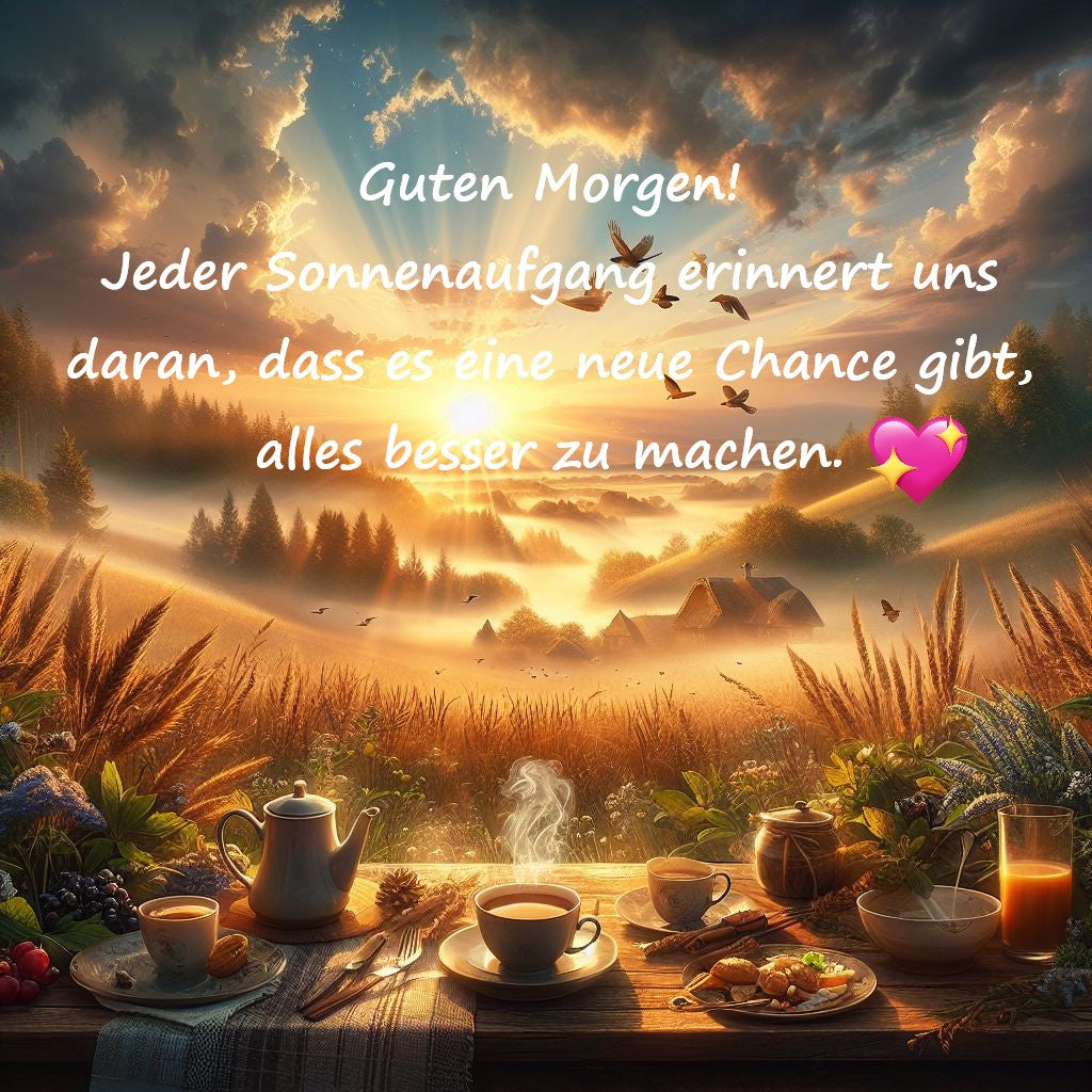 Schönen guten Morgen Sprüche und sinnvolle Grüße Guten Morgen! Jeder Sonnenaufgang erinnert uns daran, dass es eine neue Chance gibt, alles besser zu machen.