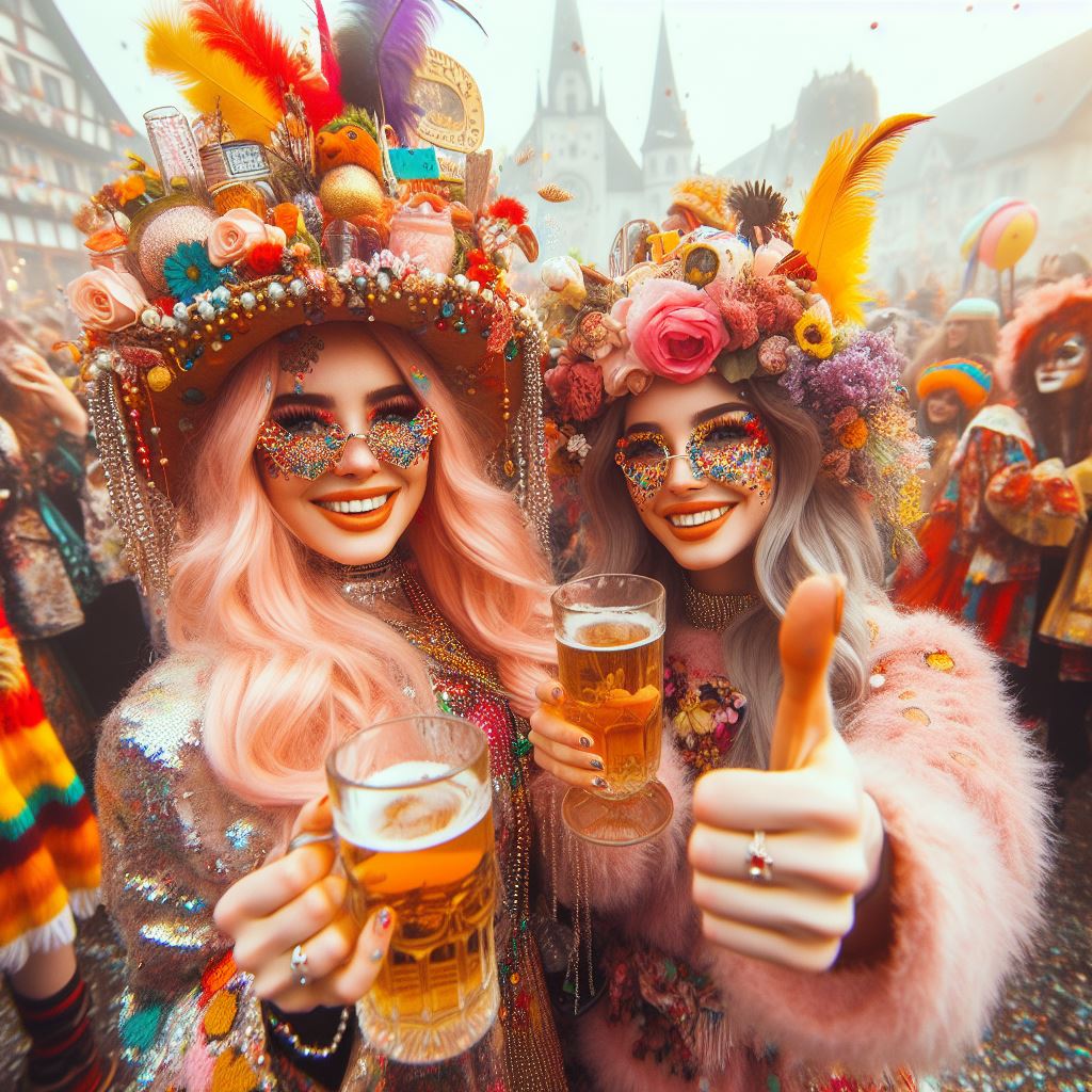 Weiberfastnacht, Sprüche und grüße die jecke Zeit, Mit Frohsinn und Heiterkeit. Helau und Alaaf, sei dabei, Ein Prosit auf die Narretei!