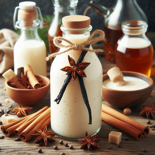 Cremiger Adventlikör in Flasche mit Vanille und Zimt