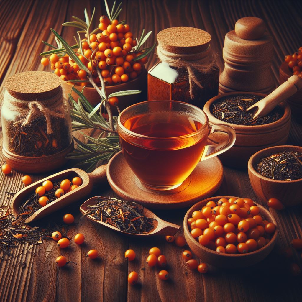 Rooibos Tee Sanddorn, Bild im braunen Ton