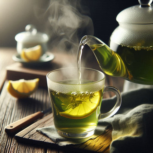 Grüner Tee Morgenquell Zitrone lose kaufen – Frische pur  Teeglas und Teekanne