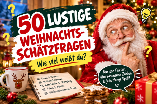 50 lustige Weihnachts-Schätzfragen mit Antworten – Weihnachtsquiz mit kuriosen Fakten, überraschenden Zahlen und einem grübelnden Weihnachtsmann