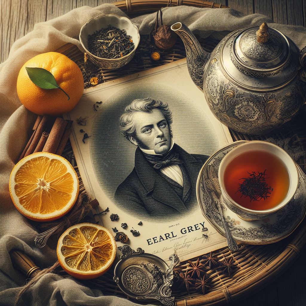 Earl Grey ist eine beliebte Teesorte, Aroma von Bergamotte, Zitrusfrucht, Charles Grey, ehemaligen britischen Premierminister