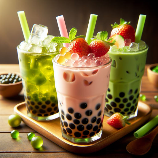 Grüner Tee Bubble Tea mit Erdbeersirup Rezept selber machen