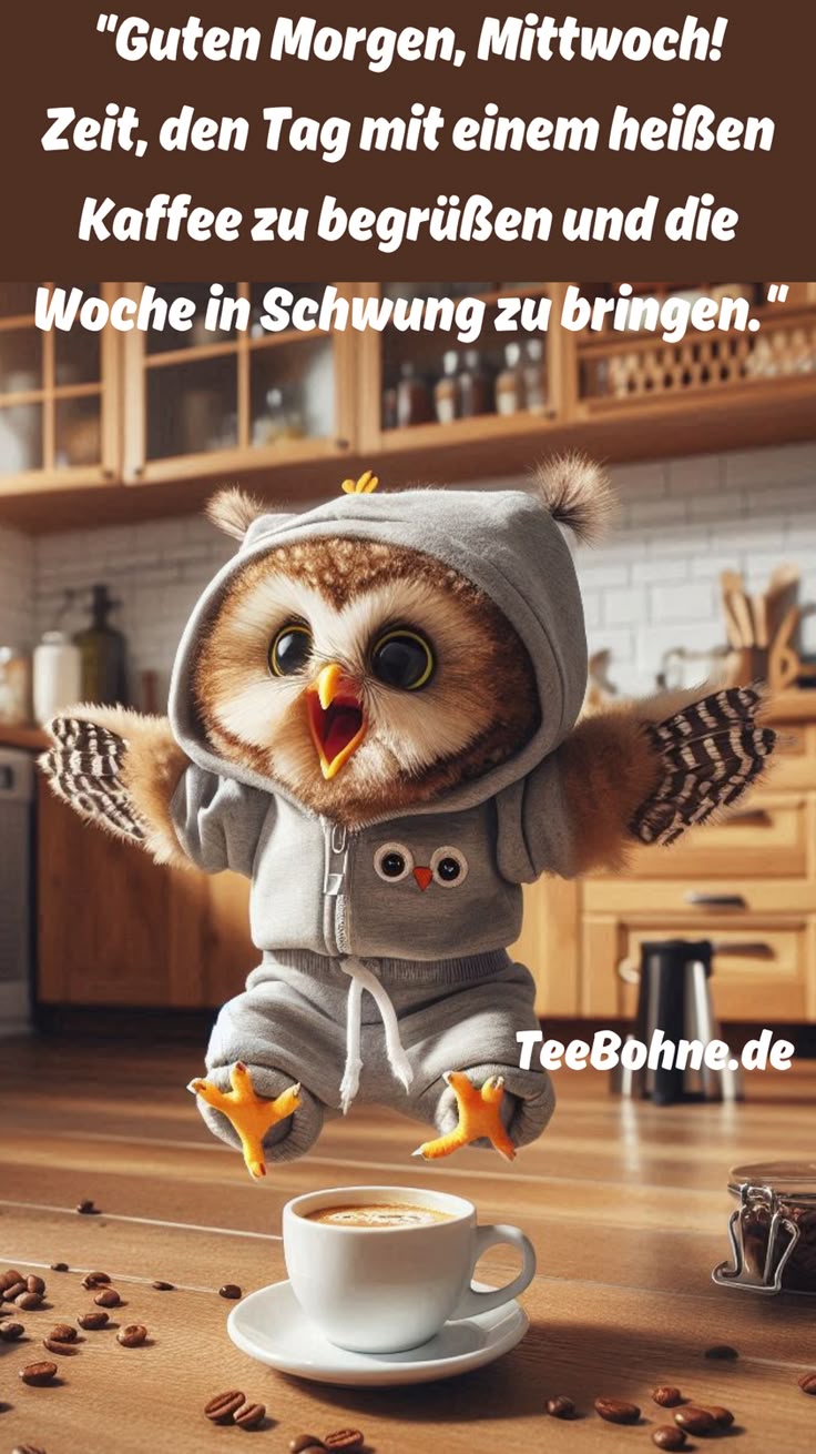 Guten Morgen Wochenteiler mit lustigem Mittwoch-Spruch, Tee und Kaffee