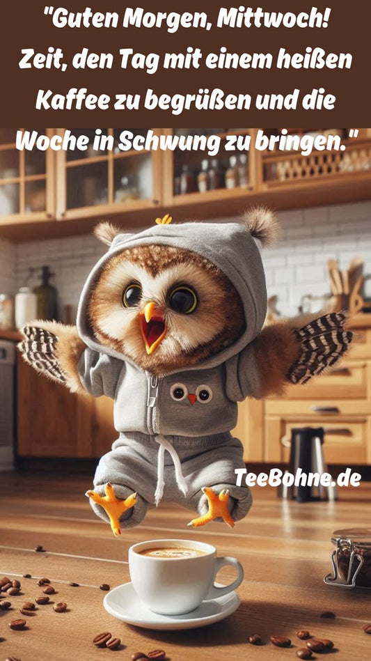 Guten Morgen Wochenteiler mit lustigem Mittwoch-Spruch, Tee und Kaffee