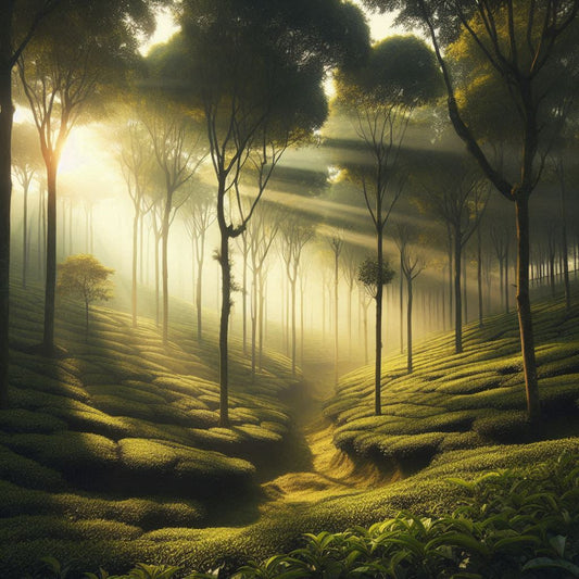 Teeanbau Assam Plantage mit Schattenbäumen