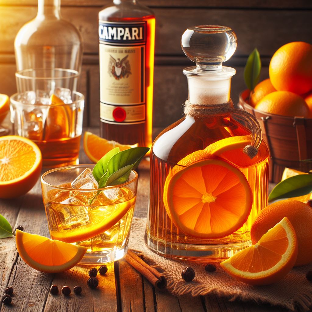 Selbstgemachter Orangenlikör mit frischen Orangen in einem Glas