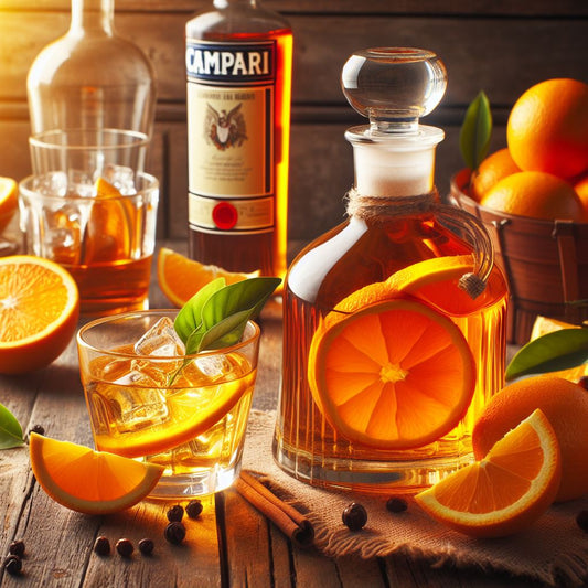 Selbstgemachter Orangenlikör mit frischen Orangen in einem Glas