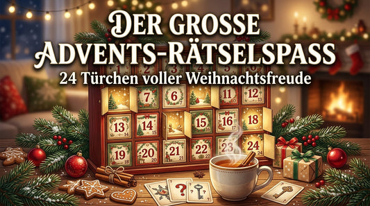Großer Adventskalender mit 24 Türchen, Weihnachtsdekoration und Rätselkarten für den Advents-Rätselspaß mit Lösungen