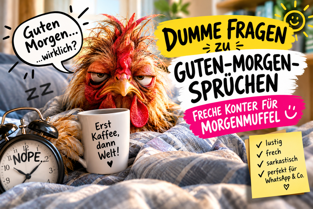 Dumme Fragen zu Guten-Morgen-Sprüchen mit frechen Kontern für Morgenmuffel