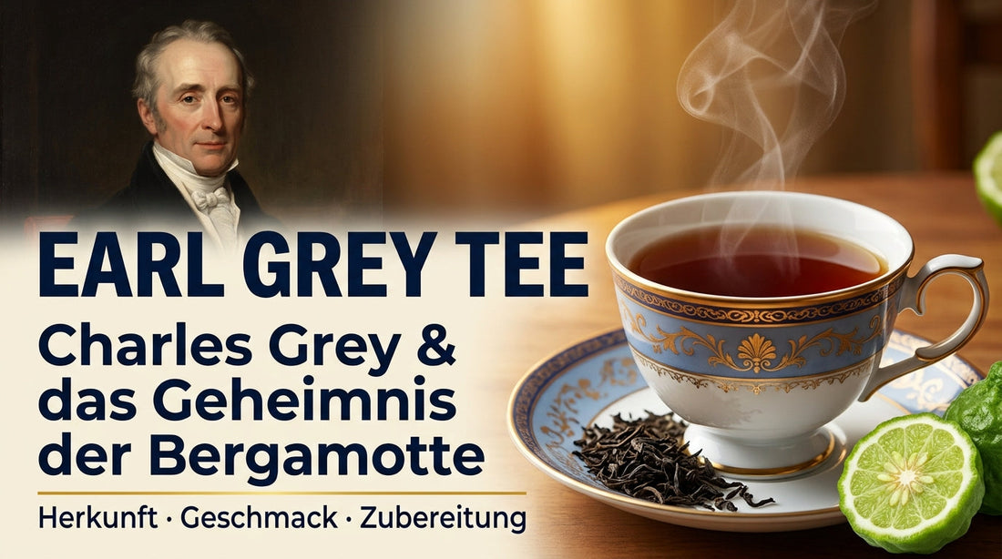 Earl Grey Tee mit Bergamotte und historischem Porträt von Charles Grey, dem Namensgeber des beliebten Schwarztees