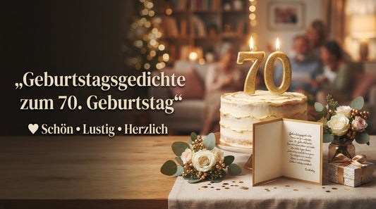 Geburtstagsgedichte zum 70. Geburtstag – schöne, lustige und herzliche Gedichte mit Geburtstagskuchen und 70-Kerzen