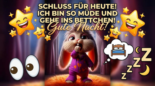 Süßer Hase im gemütlichen Bett mit Gute-Nacht-Grüßen und Wünschen für schöne Träume