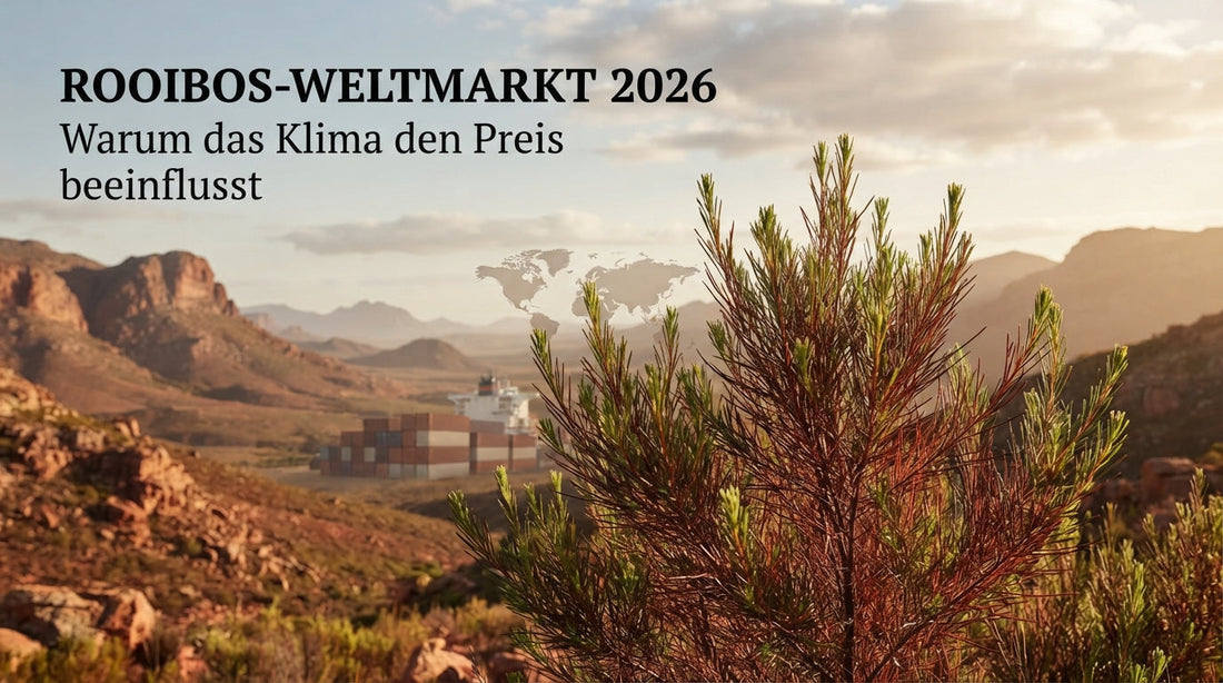 Rooibos-Anbau in Südafrika zwischen Sonne, trockener Landschaft und Rooibos-Pflanzen