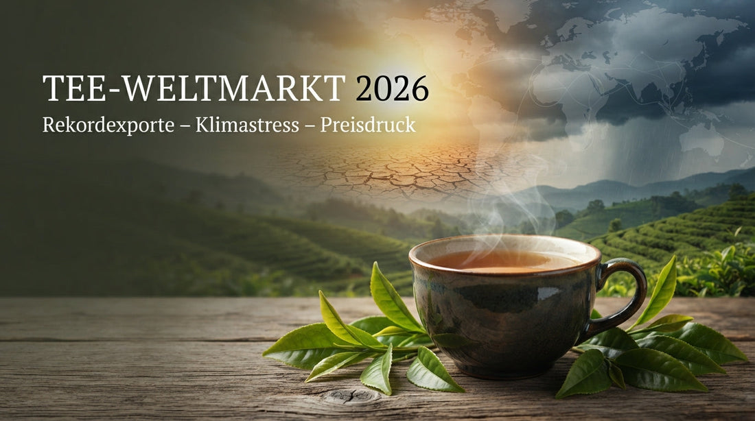 Tee-Weltmarkt 2026 mit Teeplantage in Indien, Klimastress durch Dürre und Flut sowie Preisdruck bei Tee