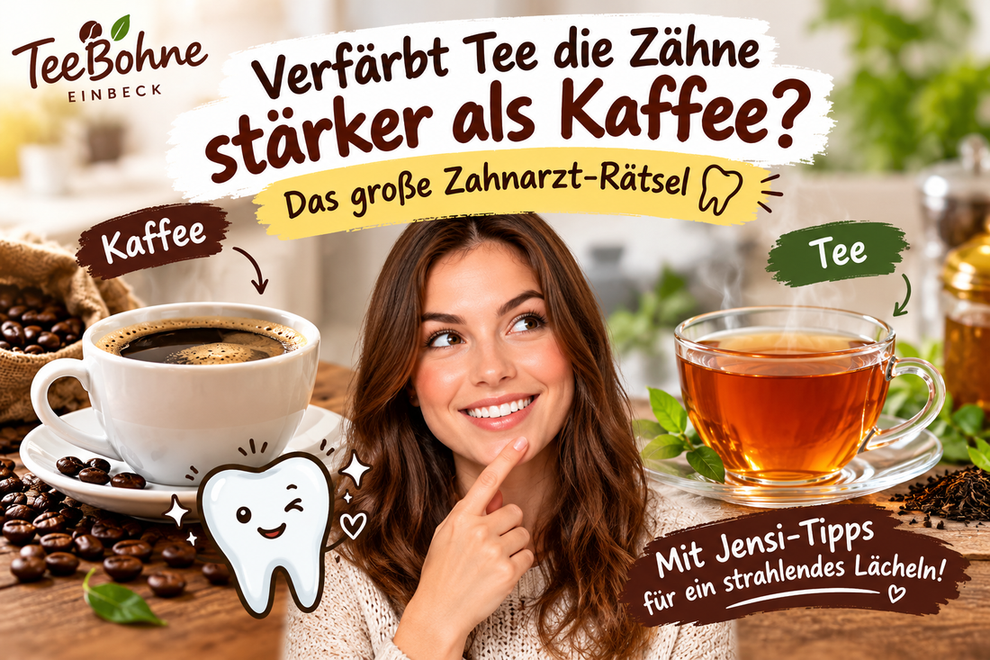 Verfärbt schwarzer Tee die Zähne stärker als Kaffee? TeeBohne vergleicht Kaffee und Tee und gibt Tipps für ein strahlendes Lächeln
