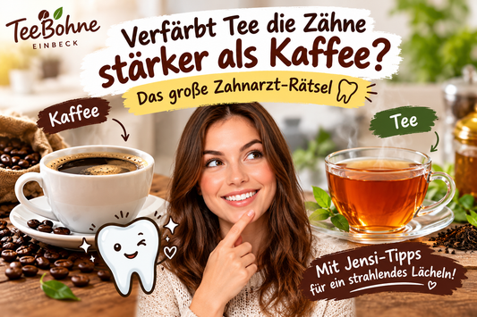 Verfärbt schwarzer Tee die Zähne stärker als Kaffee? TeeBohne vergleicht Kaffee und Tee und gibt Tipps für ein strahlendes Lächeln