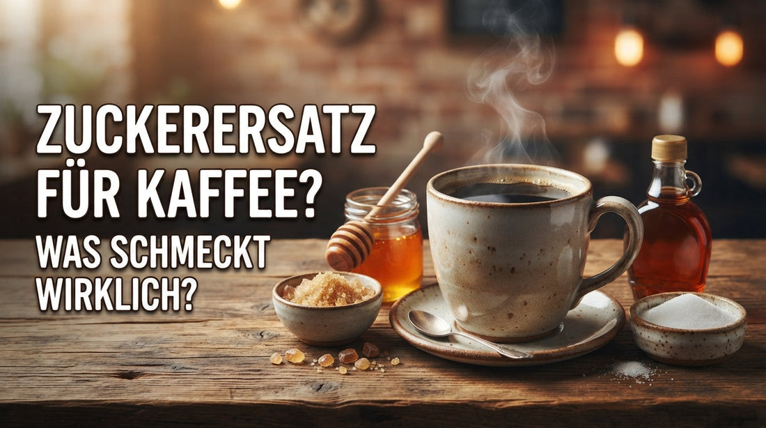 Zuckerersatz für Kaffee mit Honig, Erythrit, Ahornsirup und braunem Zucker