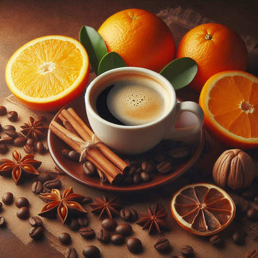 aroma Kaffee orange vanille brauner Hintergrund Tasse Sahne