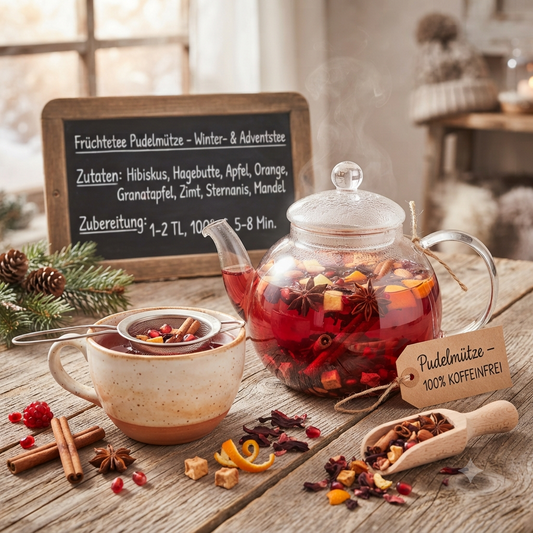 Früchtetee Granatapfel Zimt – Wintertee Pudelmütze  TeeBohne