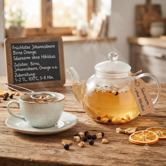 Früchtetee Johannisbeere Birne Orange – säurearmer loser Früchtetee