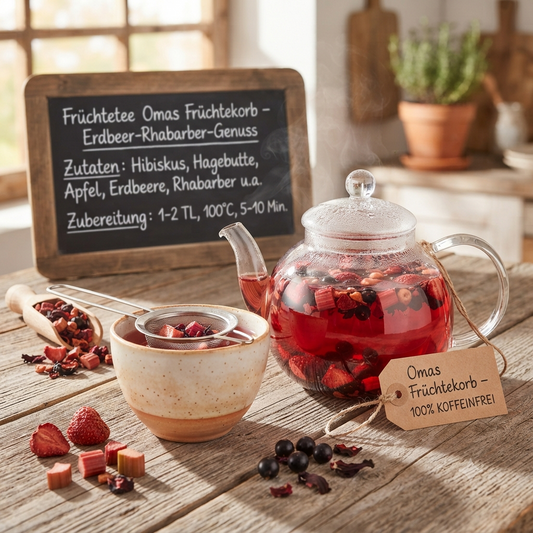 Früchtetee Omas Früchtekorb – Erdbeer-Rhabarber-Genuss