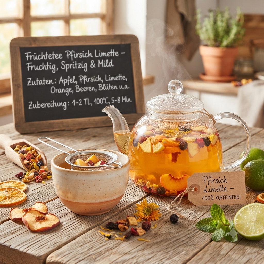 Früchtetee Pfirsich Limette – fruchtig, spritzig und mild