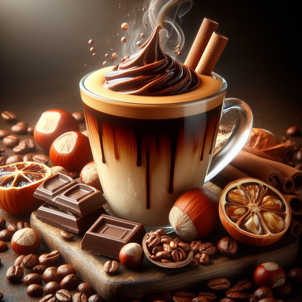 Aroma Kaffee entkoffeiniert und dem verlockenden Aroma der Haselnuss in unserem exquisiten Haselnuss Kaffee mit schokolade