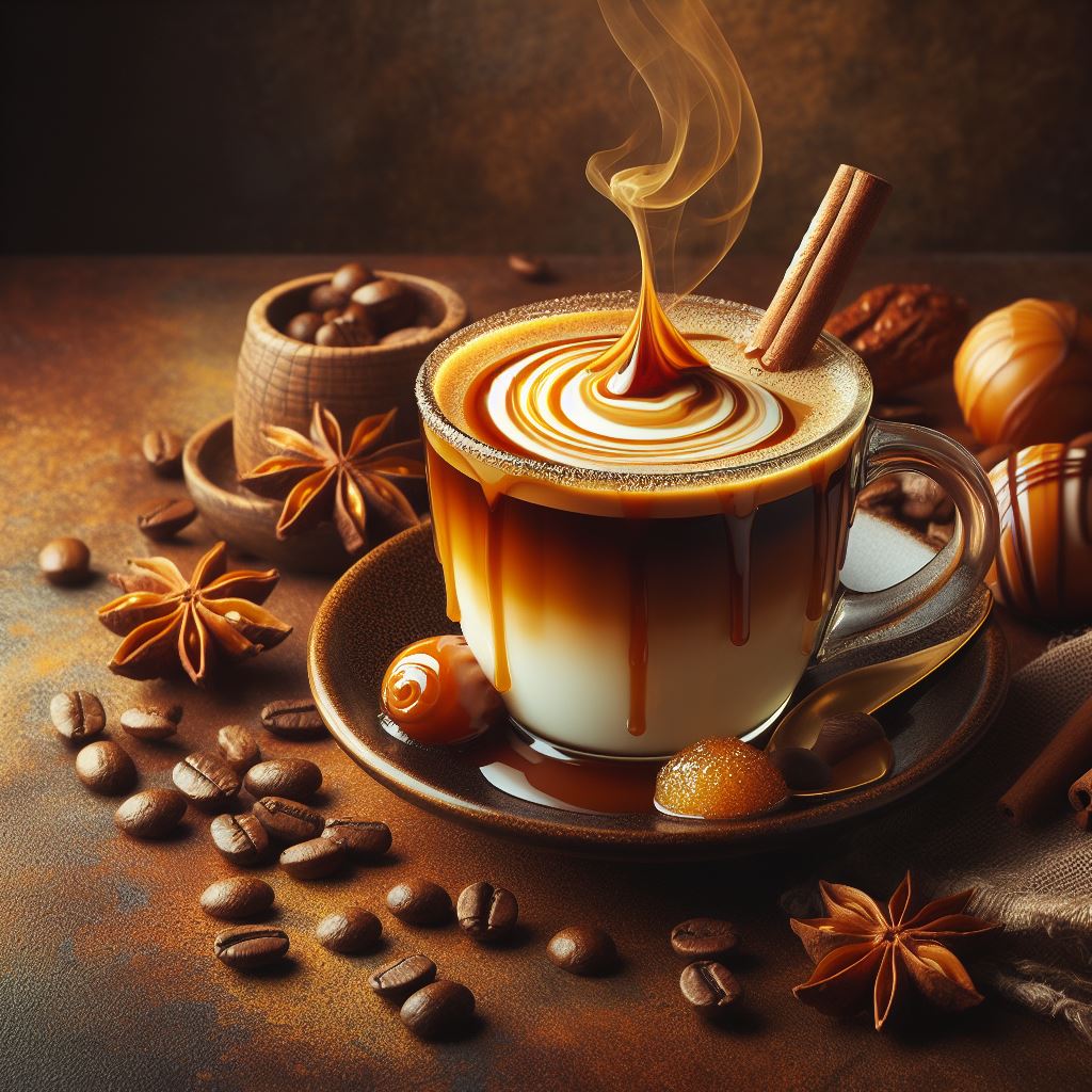 aroma Kaffee karamell brauner Hintergrund Tasse Sahne