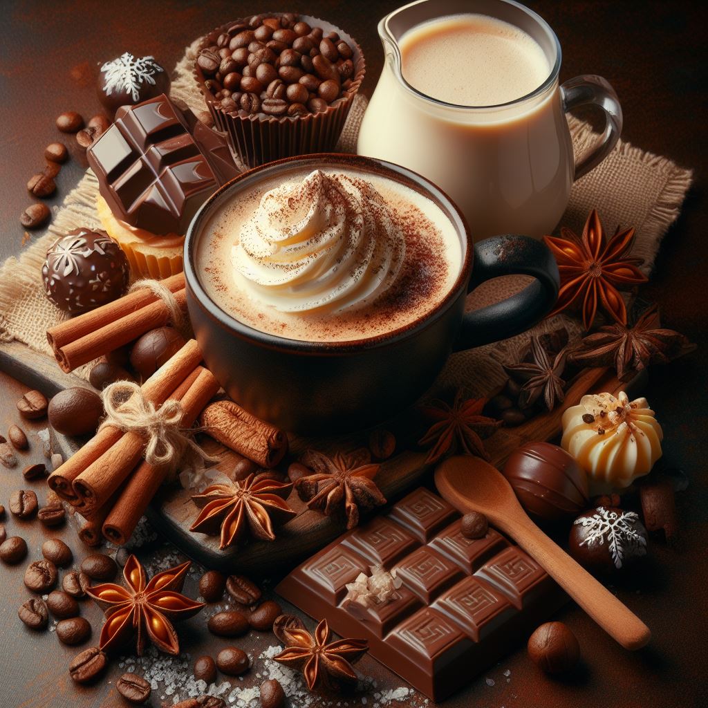 aroma Kaffee Schokolade eierlikör brauner Hintergrund Tasse Sahne