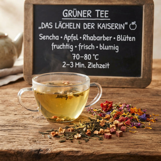 Grüner Tee Das Lächeln der Kaiserin mit Sencha, Apfel, Rhabarber und Blüten