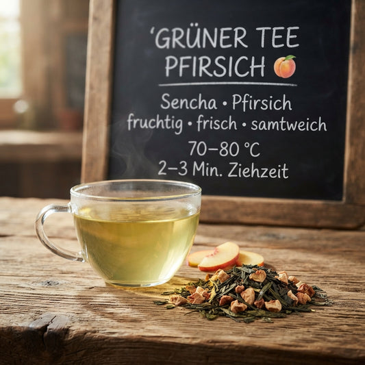 Grüner Tee Pfirsich mit feinem Sencha und Pfirsichstücken