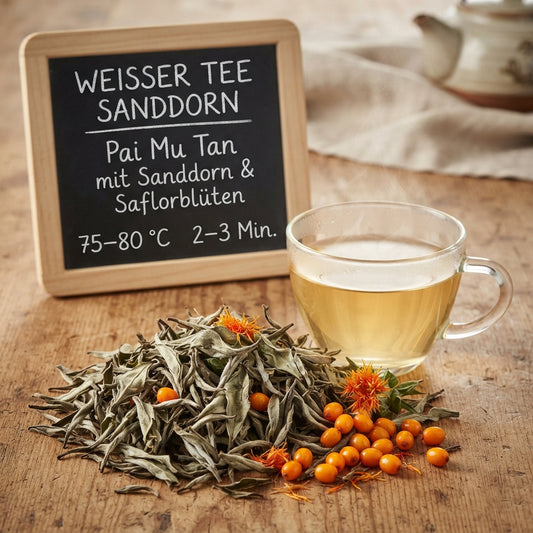 Weißer Tee Sanddorn – Pai Mu Tan mit Sanddornbeeren und Saflorblüten